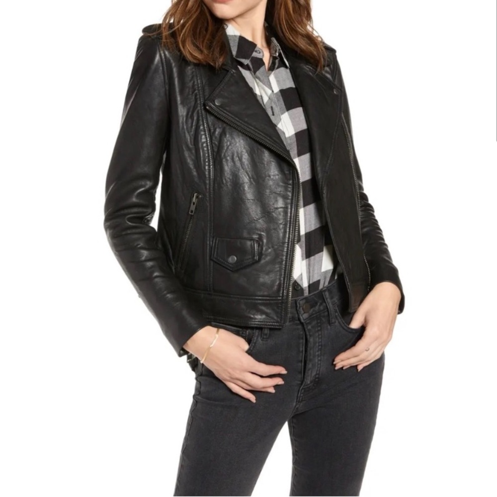 NWT Treasure & Bond genuine leather biker jacket XS leather moto jacket black